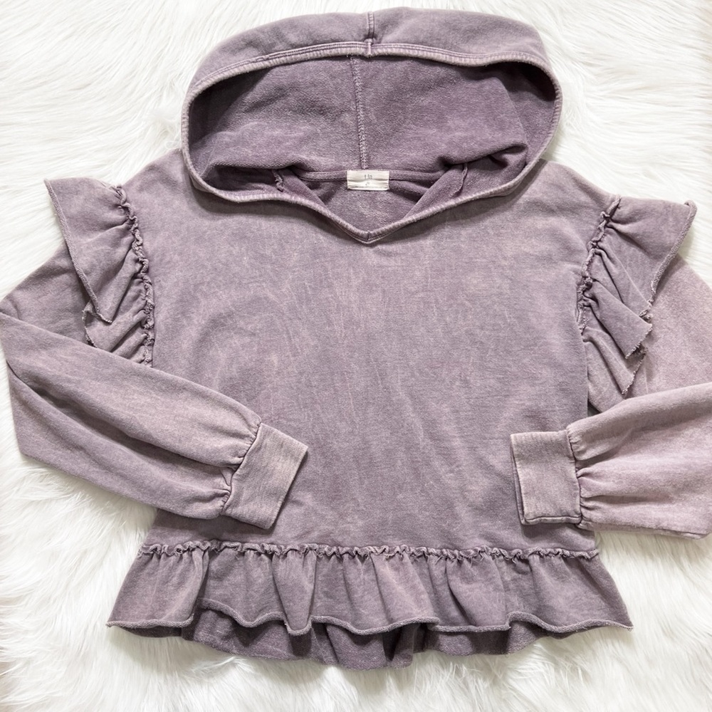 SOLD-Anthropologie Ruffled Mineral Wash Pullover Hooded Peplum Sweatshirt - Picture 5 of 8